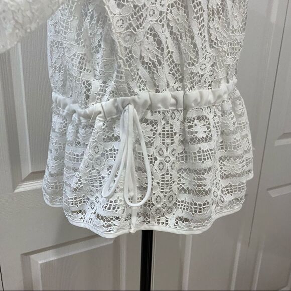 ANA A New Approach White Lace Ruffle Sleeve Sheer Peplum Top Blouse - Picture 7 of 11